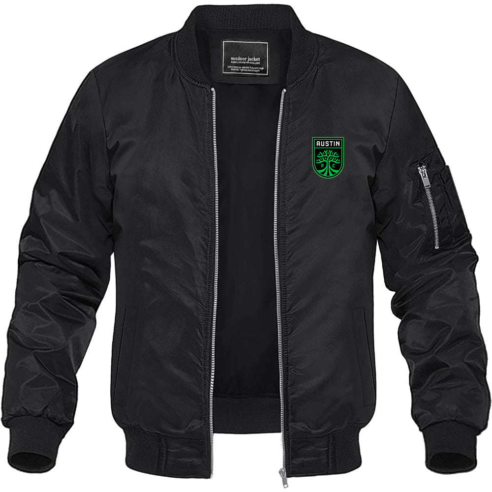 Men's Austin FC Lightweight Bomber Jacket Windbreaker Softshell Varsity Jacket Coat