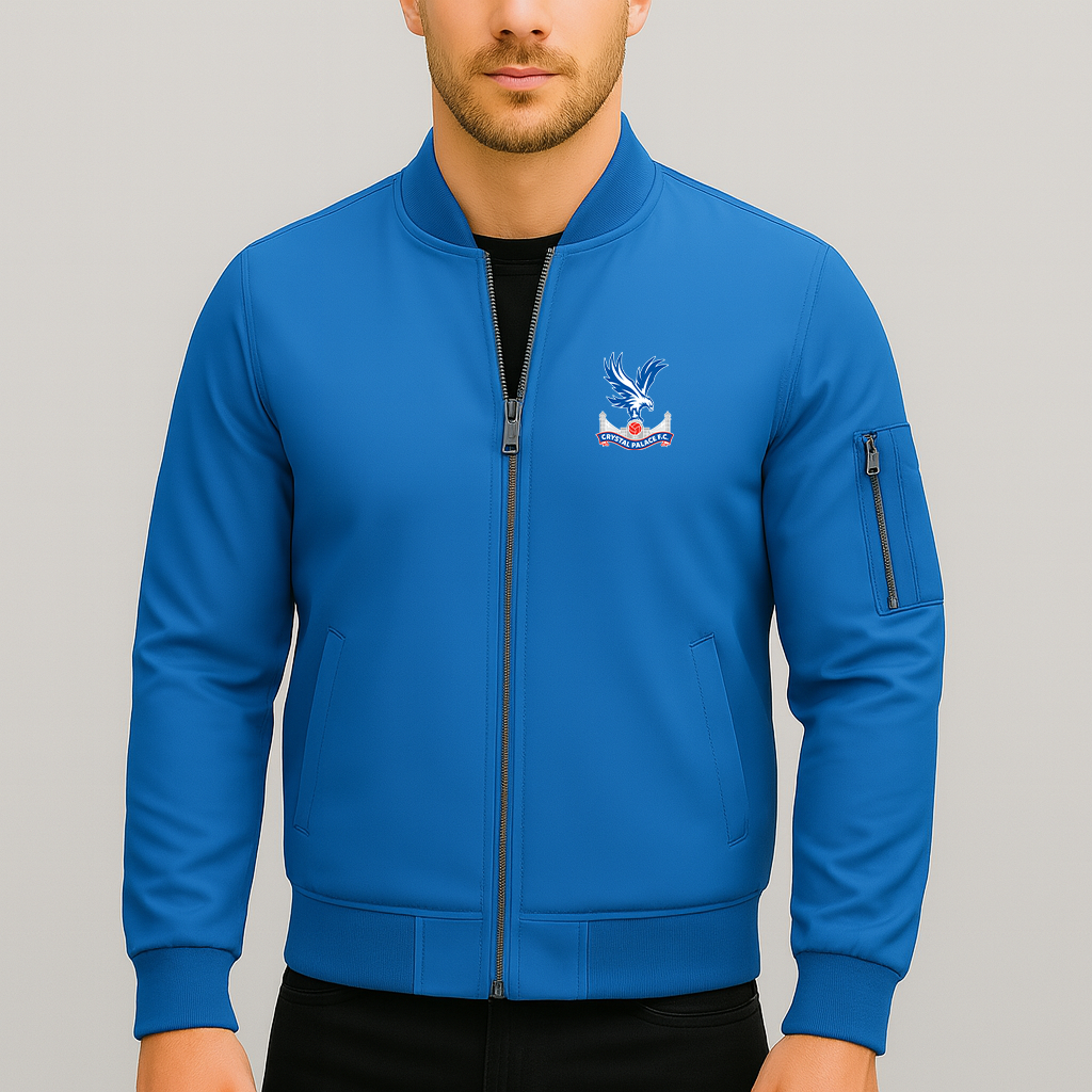 Men's Crystal Palace F.C Lightweight Bomber Jacket Windbreaker Softshell Varsity Jacket Coat