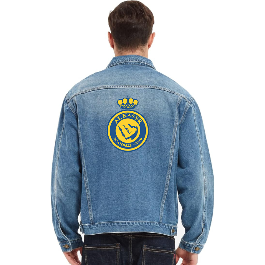 Men’s Al Nassr FC  - Vintage Distressed Denim Jacket – Stylish Casual Jean Outerwear