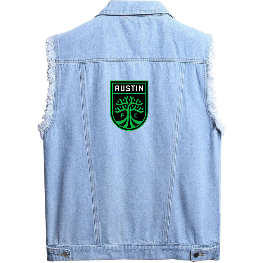 Men's Austin FC - Sleeveless Distressed Denim Vest – Rugged Black Jean Jacket