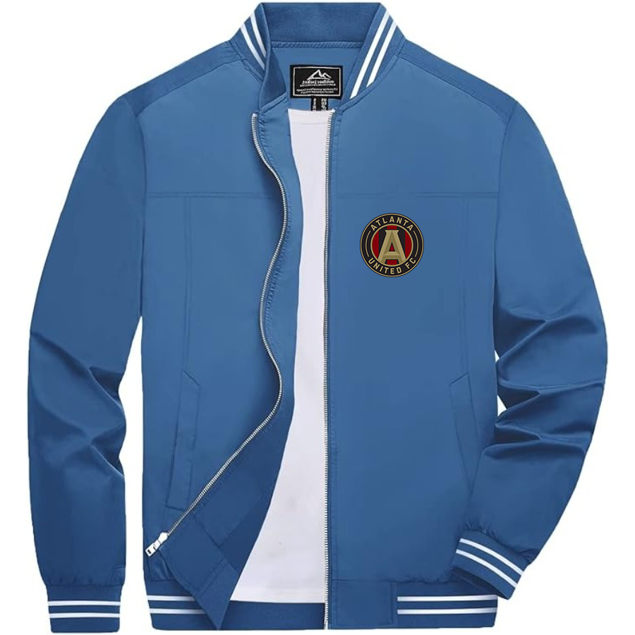 Men’s  Atlana United FC  Lightweight Zip-Up Bomber Jacket with Ribbed Collar and Cuffs - Versatile Casual Outerwear