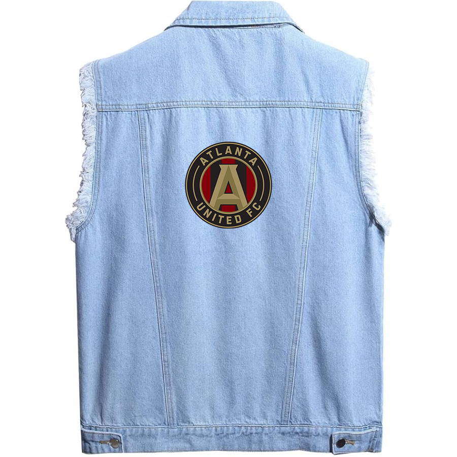 Men's Atlana United FC  - Sleeveless Distressed Denim Vest – Rugged Black Jean Jacket