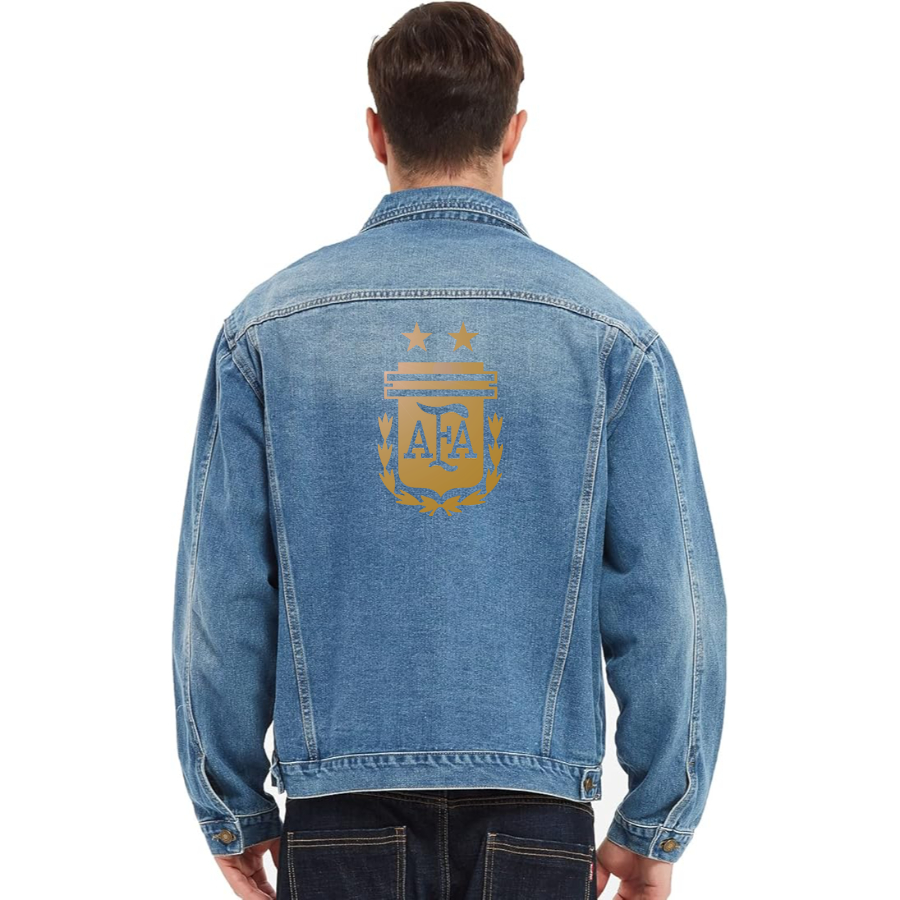 Men’s Argentina Soccer  - Vintage Distressed Denim Jacket – Stylish Casual Jean Outerwear