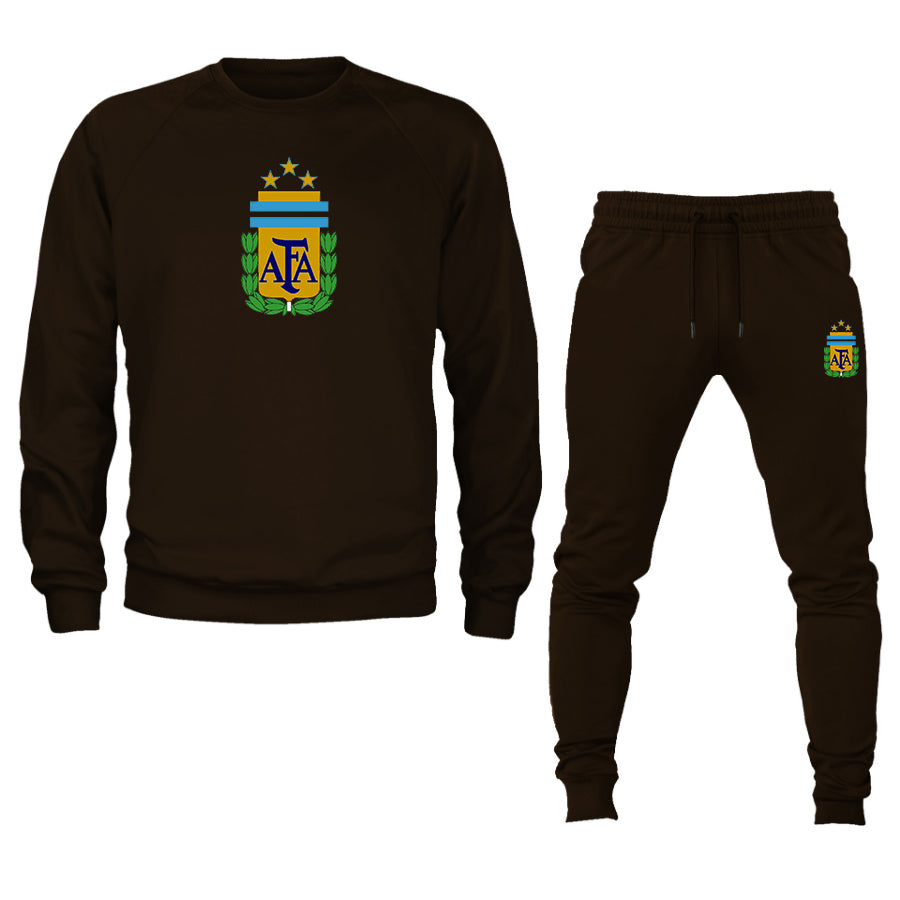 Men's Argentina National Soccer Team Logo Crewneck Sweatshirt Joggers Suit