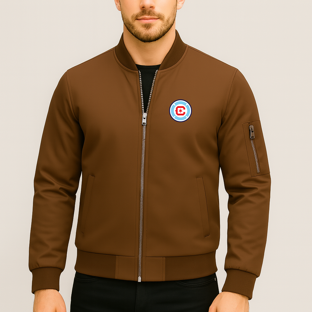 Men's Chicago Fire Soccer Lightweight Bomber Jacket Windbreaker Softshell Varsity Jacket Coat