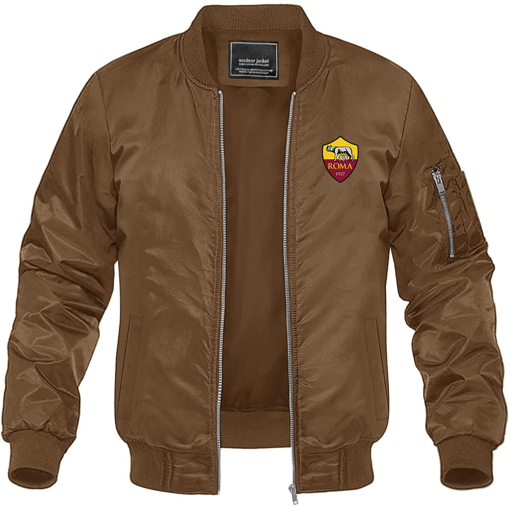 Men's AS Roma FC Lightweight Bomber Jacket Windbreaker Softshell Varsity Jacket Coat