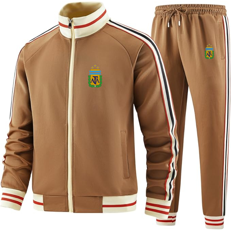 Men's Argentina National Soccer   - Premium Two-Piece Designer Tracksuit with Bold Striped Accents and Zippered Front - Elevated Athletic Wear