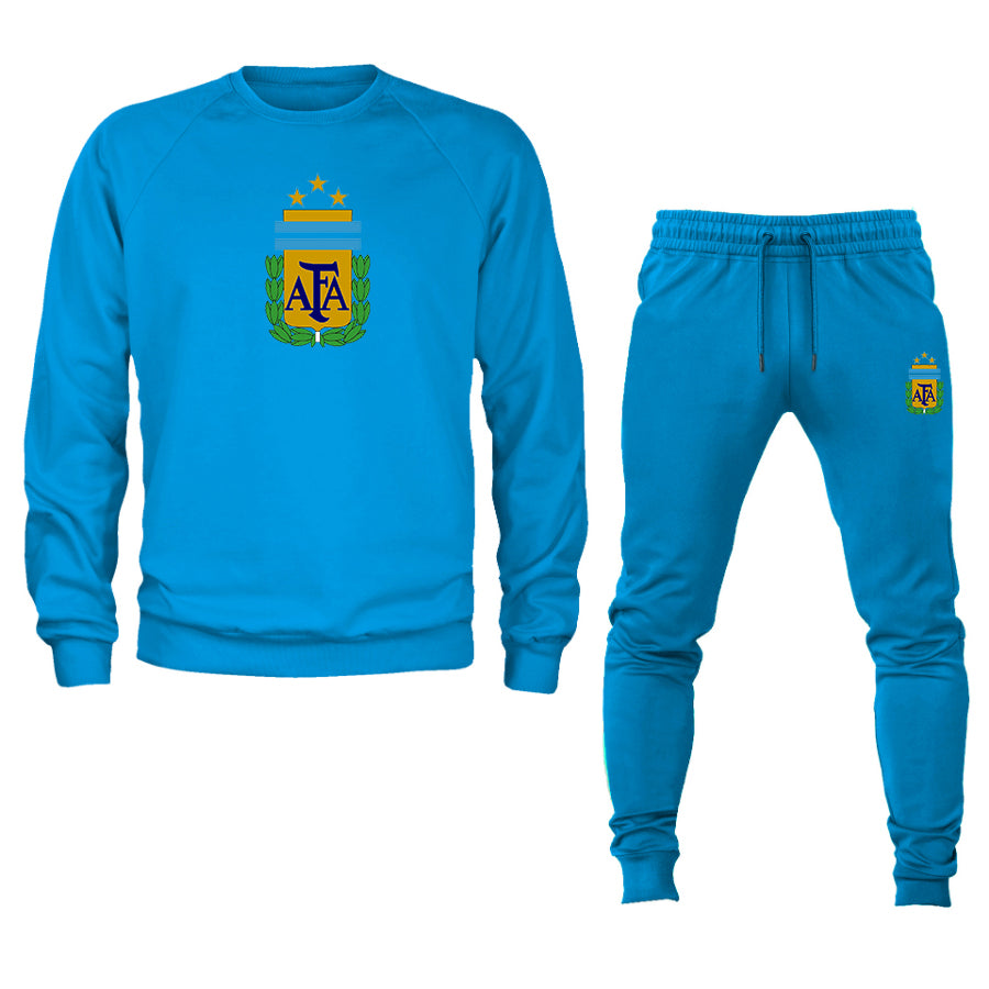 Men's Argentina National Soccer Team Logo Crewneck Sweatshirt Joggers Suit