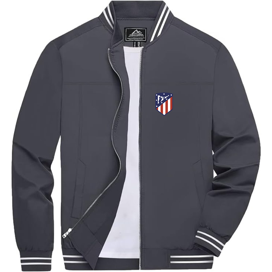 Men’s Atletico Madrid FC - Lightweight Zip-Up Bomber Jacket with Ribbed Collar and Cuffs - Versatile Casual Outerwear