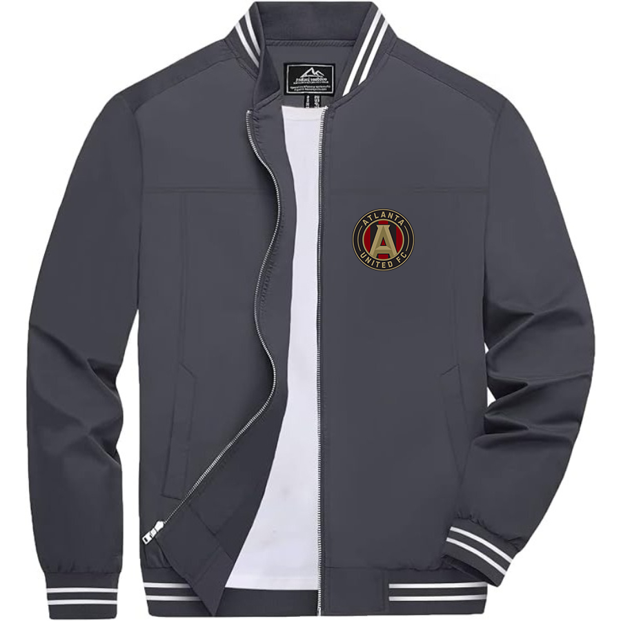 Men’s  Atlana United FC  Lightweight Zip-Up Bomber Jacket with Ribbed Collar and Cuffs - Versatile Casual Outerwear