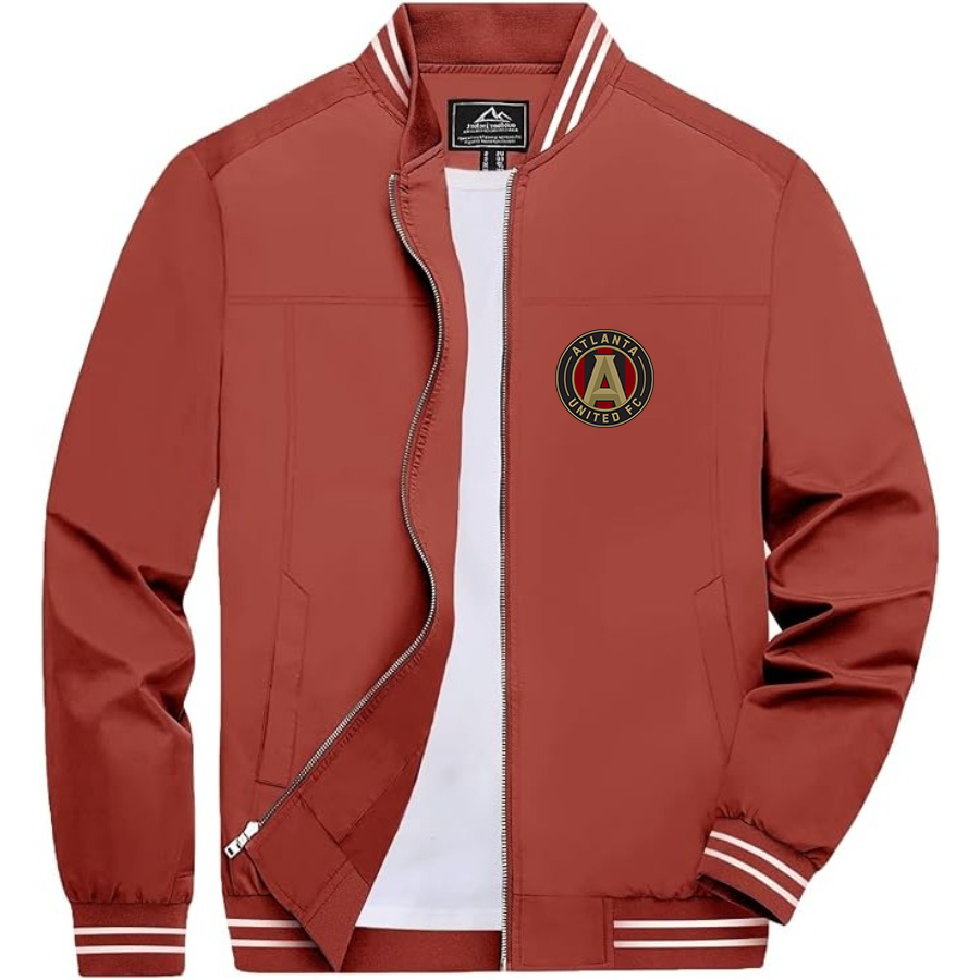 Men’s  Atlana United FC  Lightweight Zip-Up Bomber Jacket with Ribbed Collar and Cuffs - Versatile Casual Outerwear