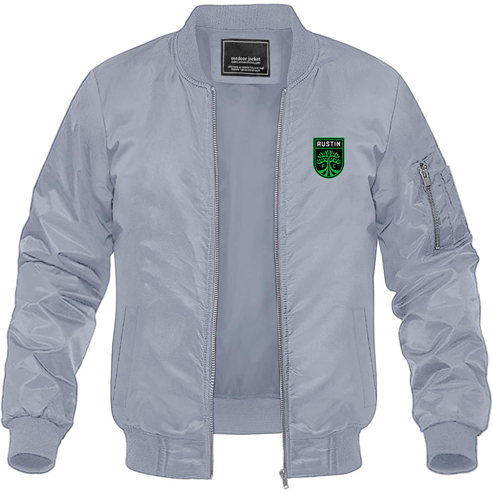 Men's Austin FC Lightweight Bomber Jacket Windbreaker Softshell Varsity Jacket Coat