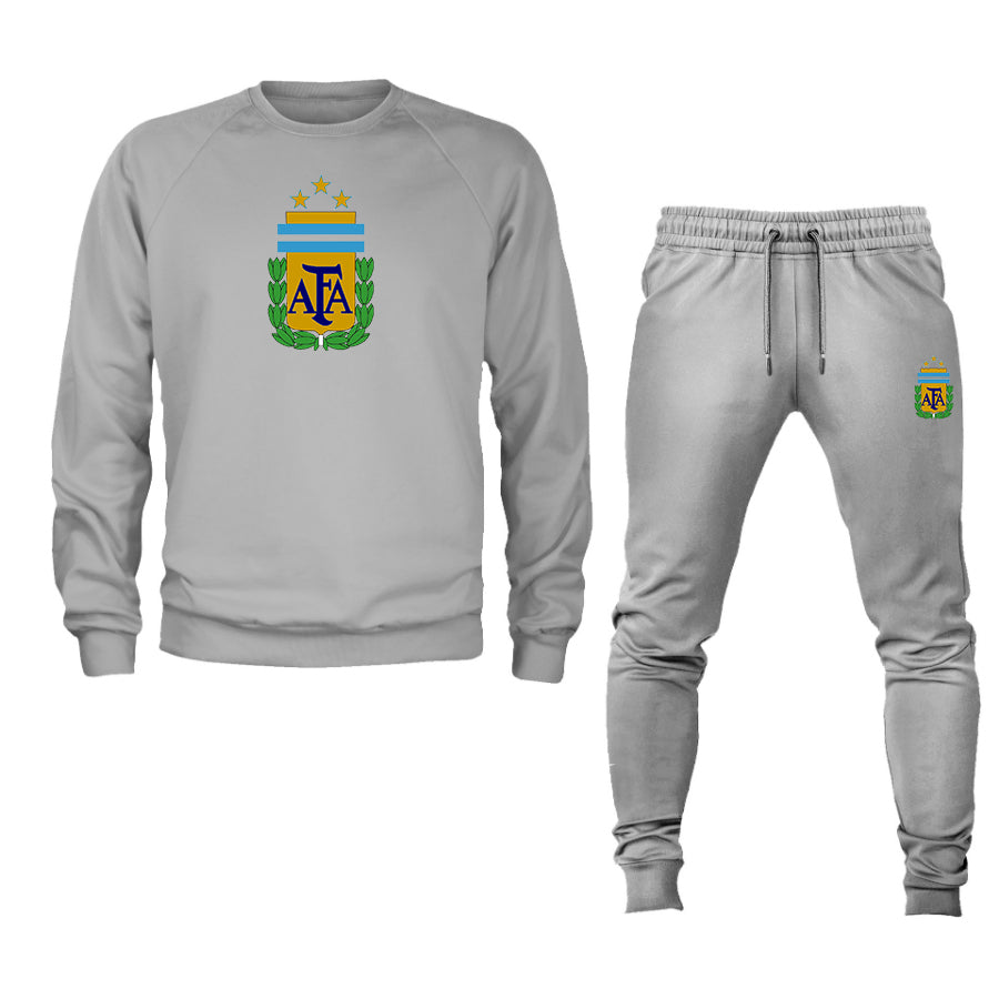 Men's Argentina National Soccer Team Logo Crewneck Sweatshirt Joggers Suit