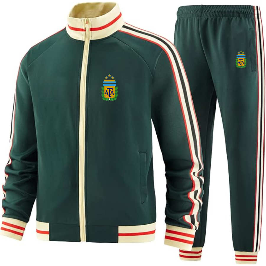 Men's Argentina National Soccer   - Premium Two-Piece Designer Tracksuit with Bold Striped Accents and Zippered Front - Elevated Athletic Wear