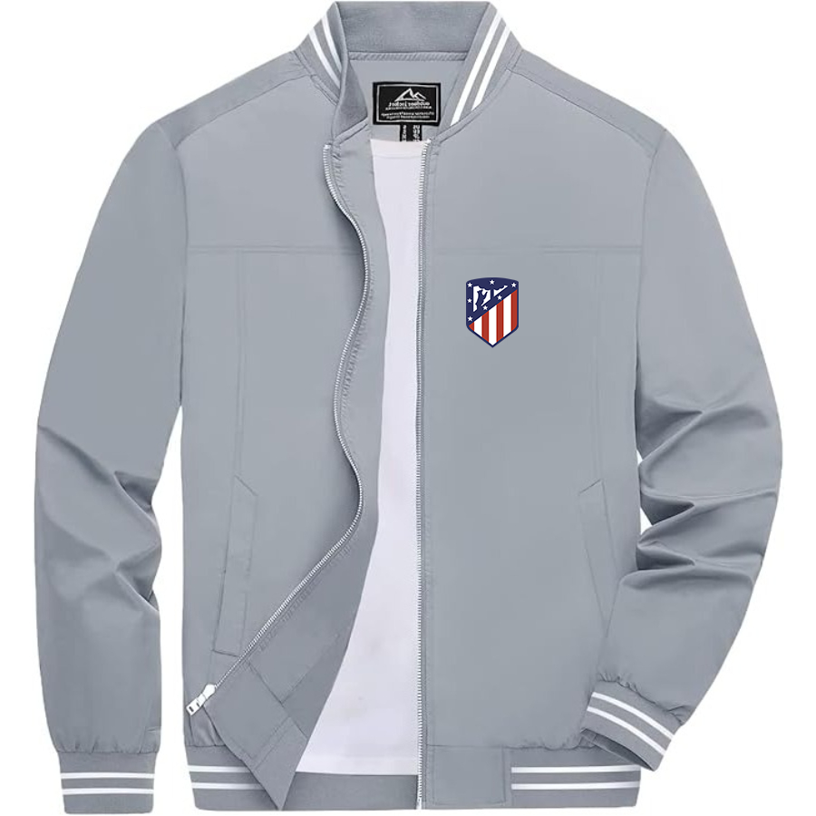 Men’s Atletico Madrid FC - Lightweight Zip-Up Bomber Jacket with Ribbed Collar and Cuffs - Versatile Casual Outerwear