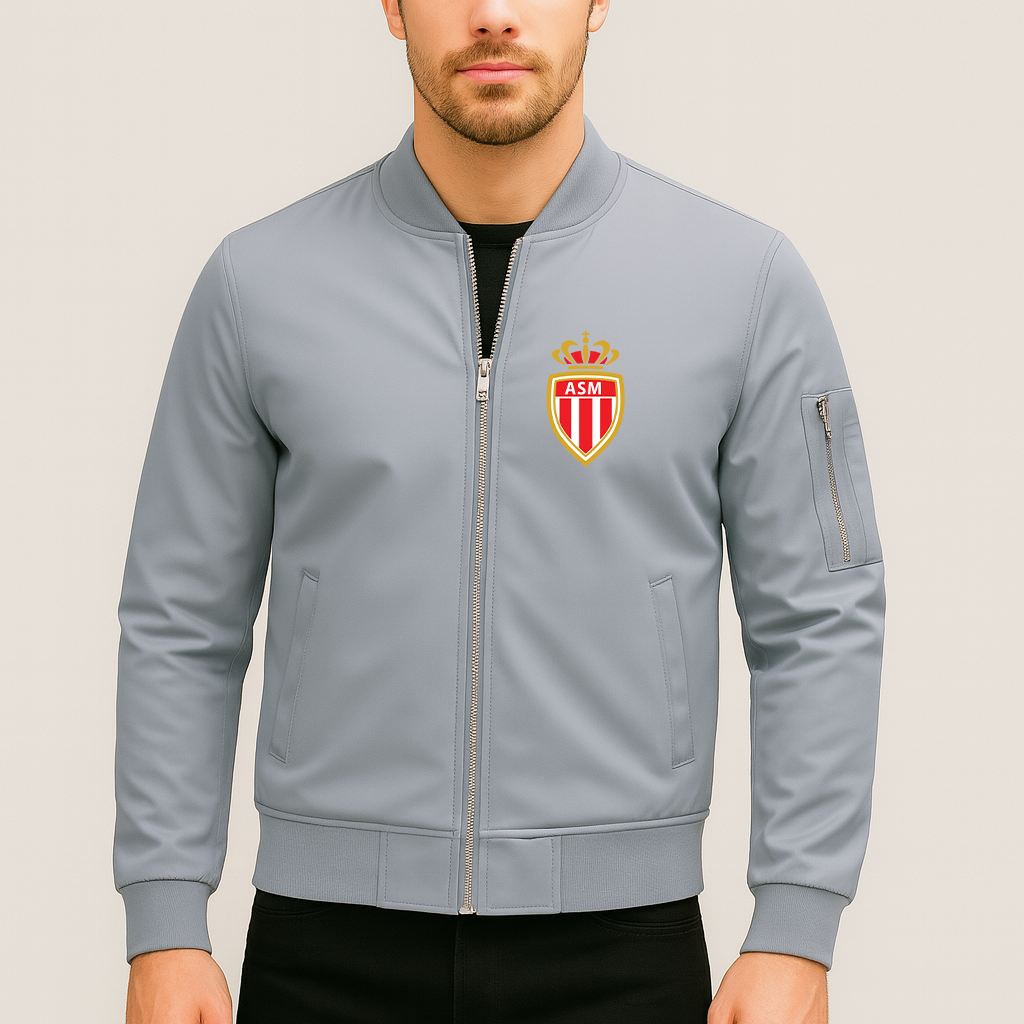 Men's AS Monaco FC Lightweight Bomber Jacket Windbreaker Softshell Varsity Jacket Coat