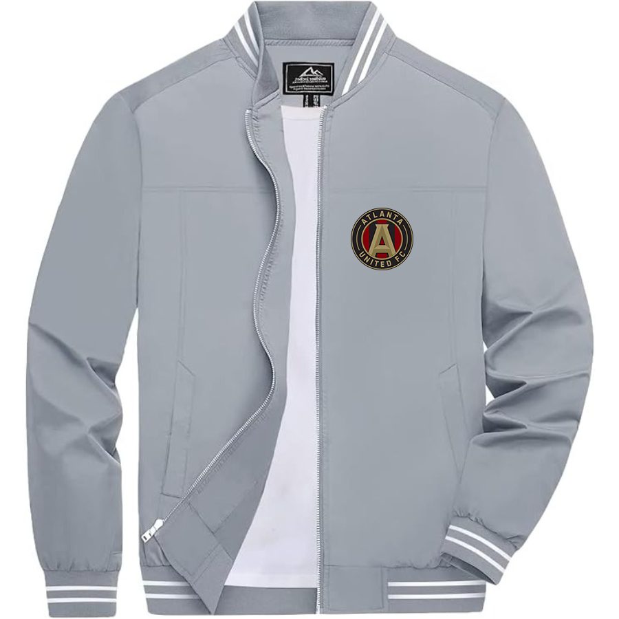 Men’s  Atlana United FC  Lightweight Zip-Up Bomber Jacket with Ribbed Collar and Cuffs - Versatile Casual Outerwear