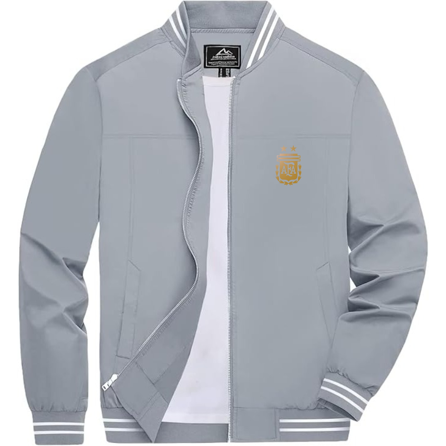 Men’s Argentina Soccer _ Lightweight Zip-Up Bomber Jacket with Ribbed Collar and Cuffs - Versatile Casual Outerwear