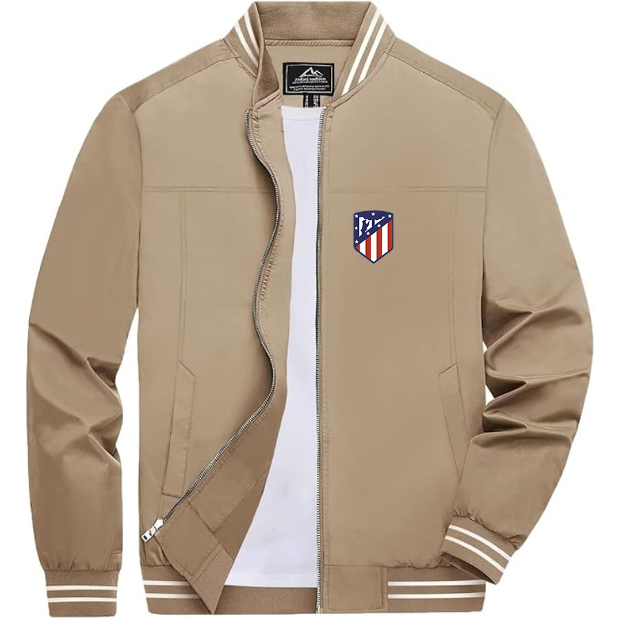 Men’s Atletico Madrid FC - Lightweight Zip-Up Bomber Jacket with Ribbed Collar and Cuffs - Versatile Casual Outerwear