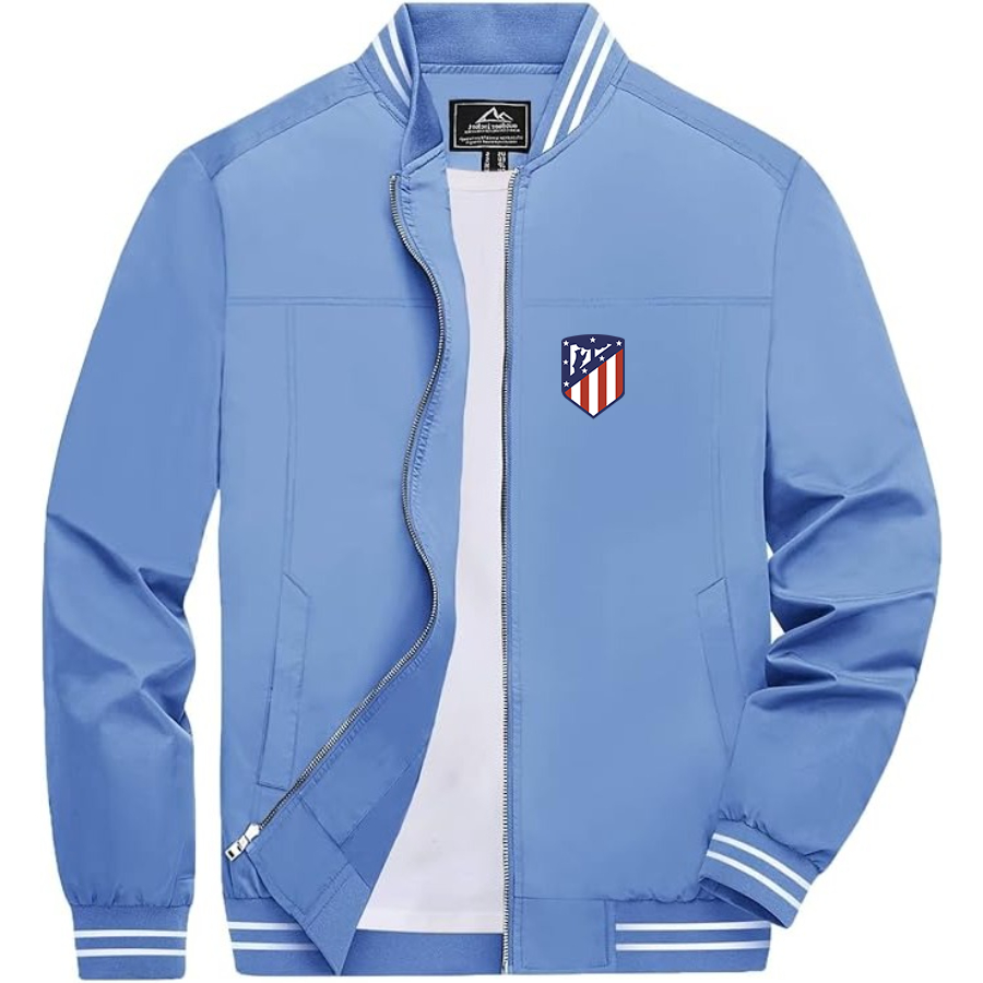 Men’s Atletico Madrid FC - Lightweight Zip-Up Bomber Jacket with Ribbed Collar and Cuffs - Versatile Casual Outerwear