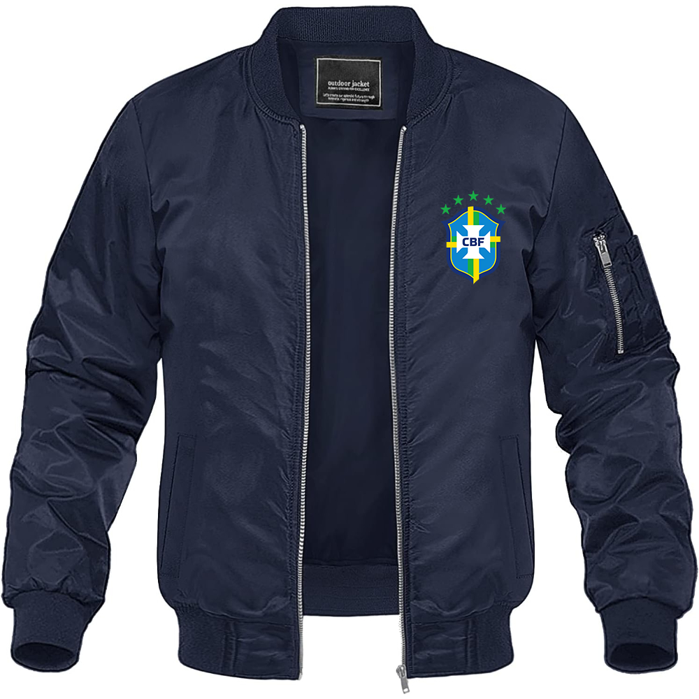 Men's Brazil National Soccer Team Lightweight Bomber Jacket Windbreaker Softshell Varsity Jacket Coat