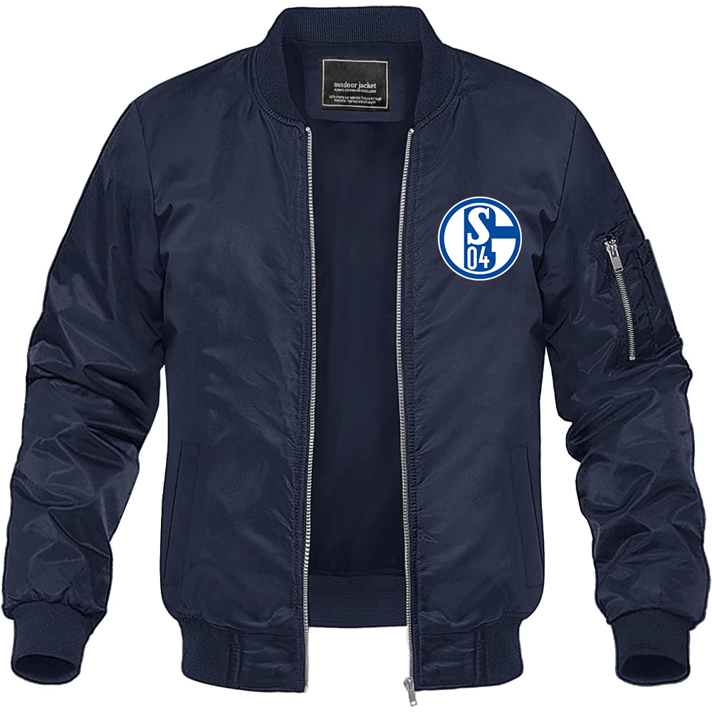 Men's Schalke 04 FC Lightweight Bomber Jacket Windbreaker Softshell Varsity Jacket Coat