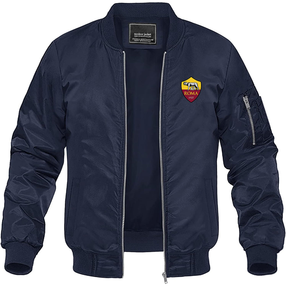 Men's AS Roma FC Lightweight Bomber Jacket Windbreaker Softshell Varsity Jacket Coat