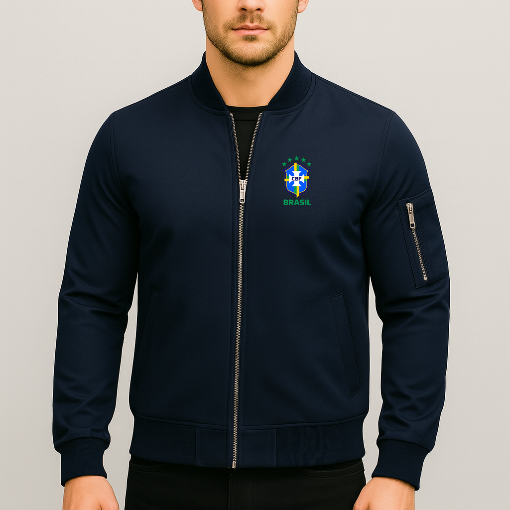 Men's  Brasil National Soccer Team Lightweight Bomber Jacket Windbreaker Softshell Varsity Jacket Coat