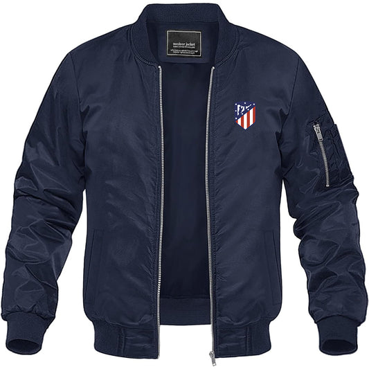 Men's Atletico Madrid FC Lightweight Bomber Jacket Windbreaker Softshell Varsity Jacket Coat