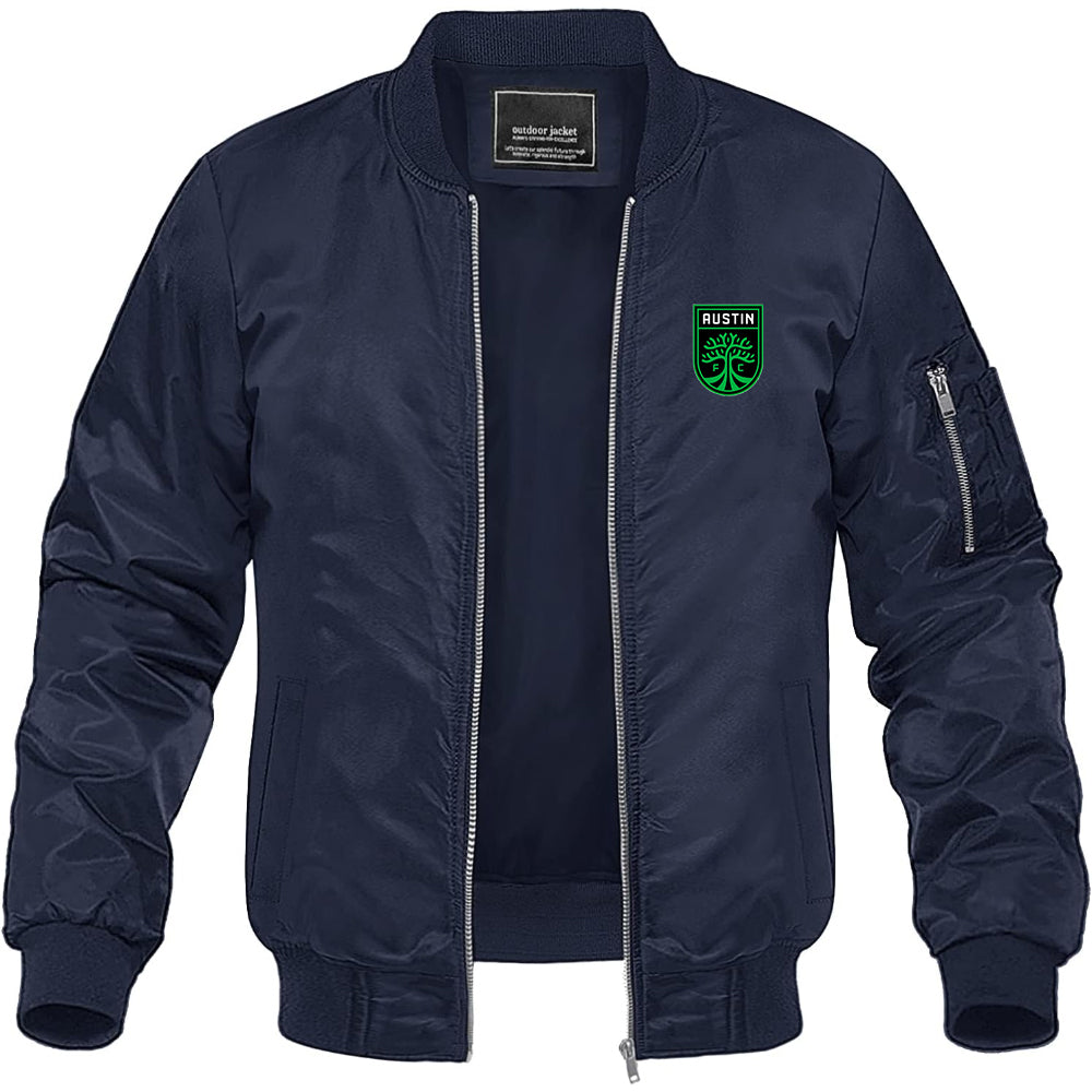 Men's Austin FC Lightweight Bomber Jacket Windbreaker Softshell Varsity Jacket Coat