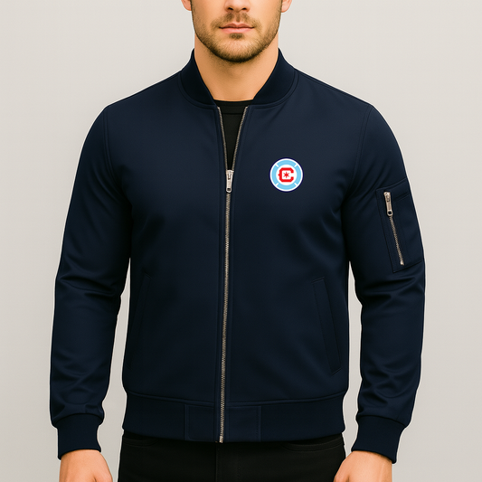 Men's Chicago Fire Soccer Lightweight Bomber Jacket Windbreaker Softshell Varsity Jacket Coat