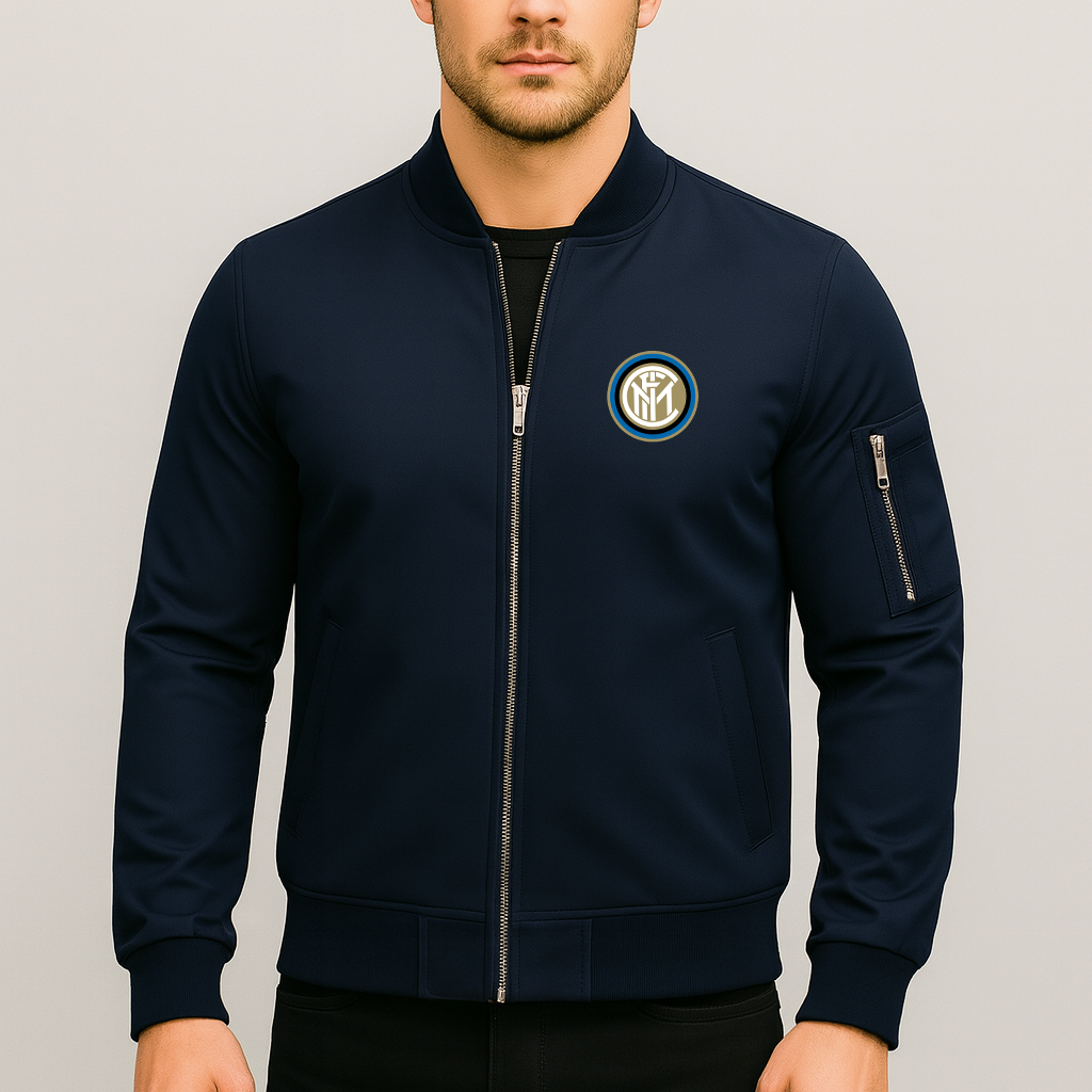 Men's Inter Milan Soccer Lightweight Bomber Jacket Windbreaker Softshell Varsity Jacket Coat
