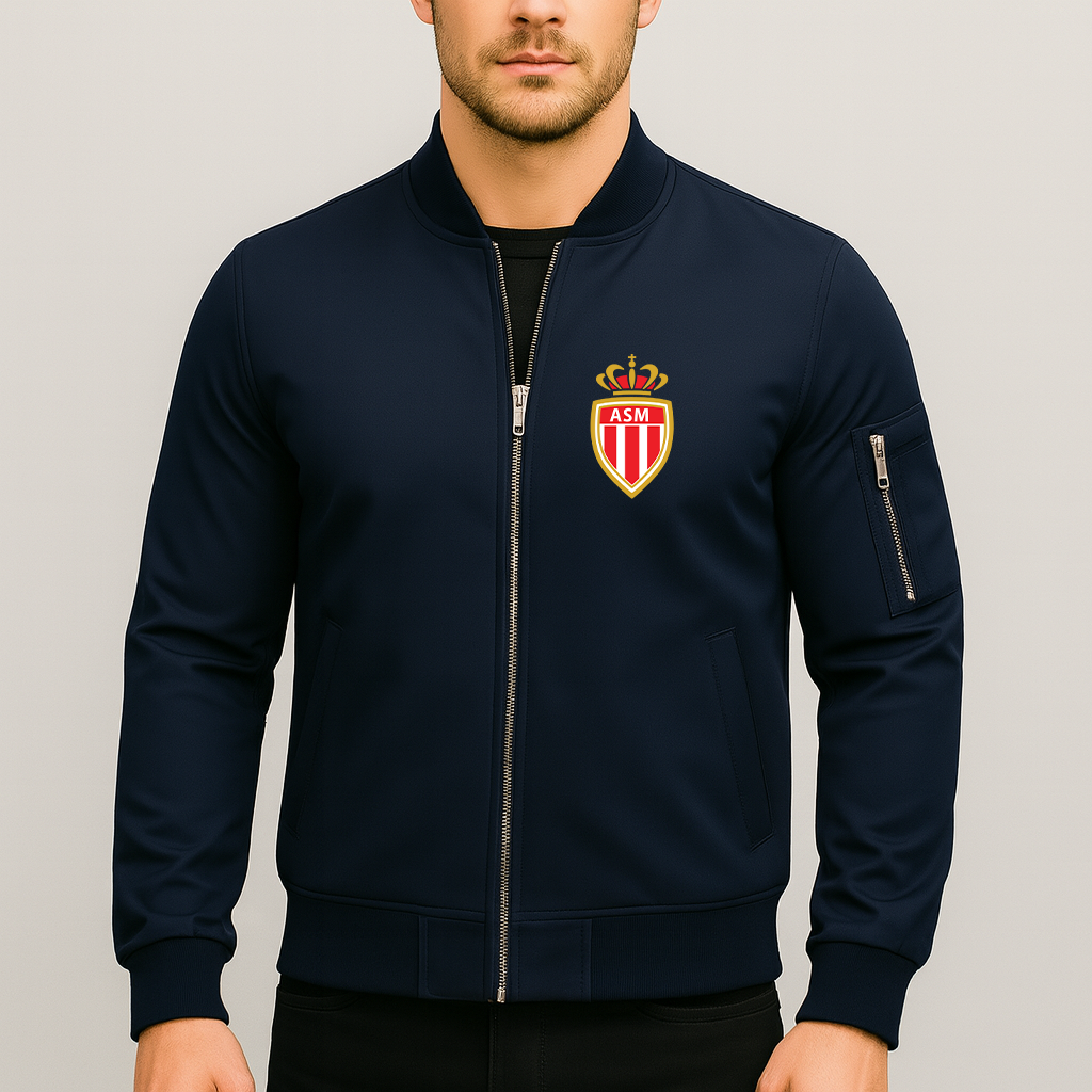 Men's AS Monaco FC Lightweight Bomber Jacket Windbreaker Softshell Varsity Jacket Coat