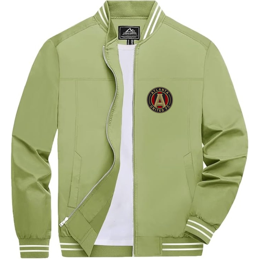 Men’s  Atlana United FC  Lightweight Zip-Up Bomber Jacket with Ribbed Collar and Cuffs - Versatile Casual Outerwear