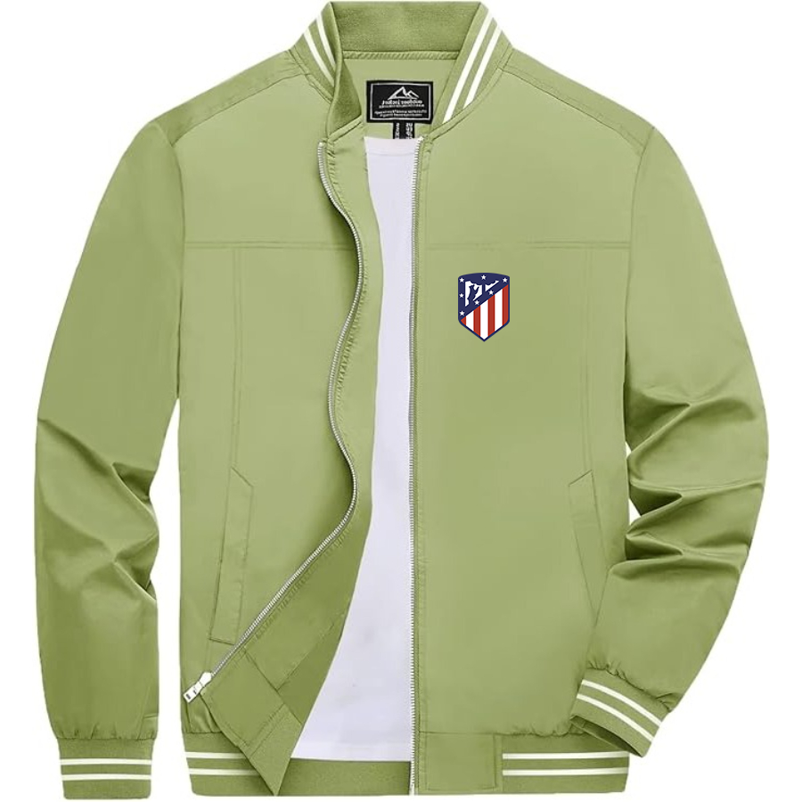 Men’s Atletico Madrid FC - Lightweight Zip-Up Bomber Jacket with Ribbed Collar and Cuffs - Versatile Casual Outerwear