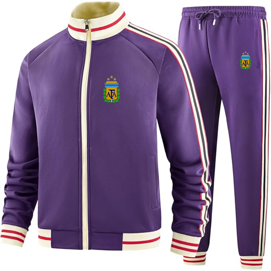 Men's Argentina National Soccer   - Premium Two-Piece Designer Tracksuit with Bold Striped Accents and Zippered Front - Elevated Athletic Wear