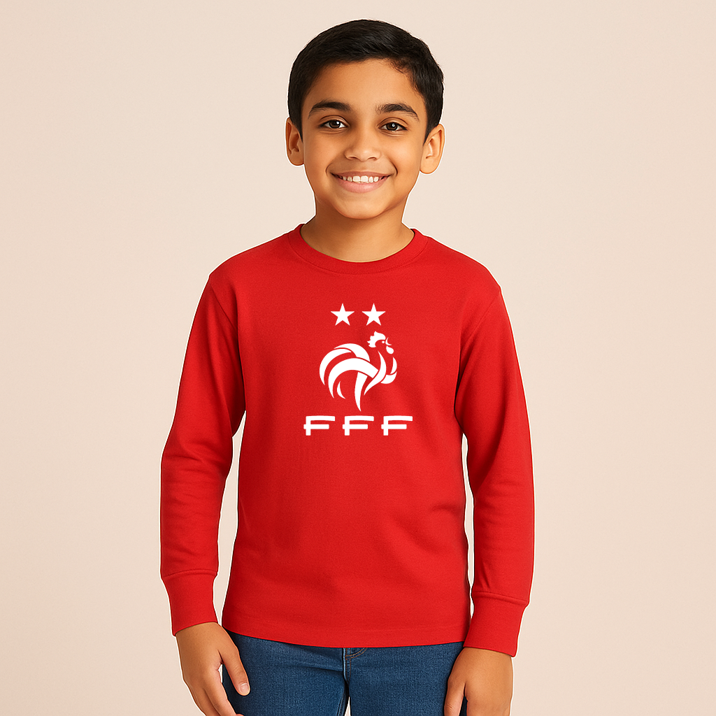 Youth Kids France Soccer Long Sleeve T-Shirt