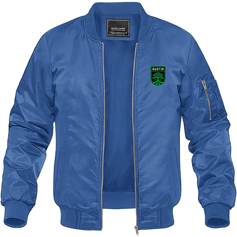 Men's Austin FC Lightweight Bomber Jacket Windbreaker Softshell Varsity Jacket Coat