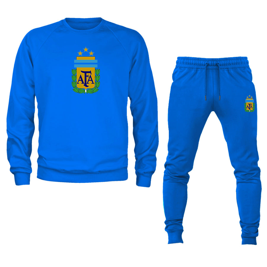 Men's Argentina National Soccer Team Logo Crewneck Sweatshirt Joggers Suit