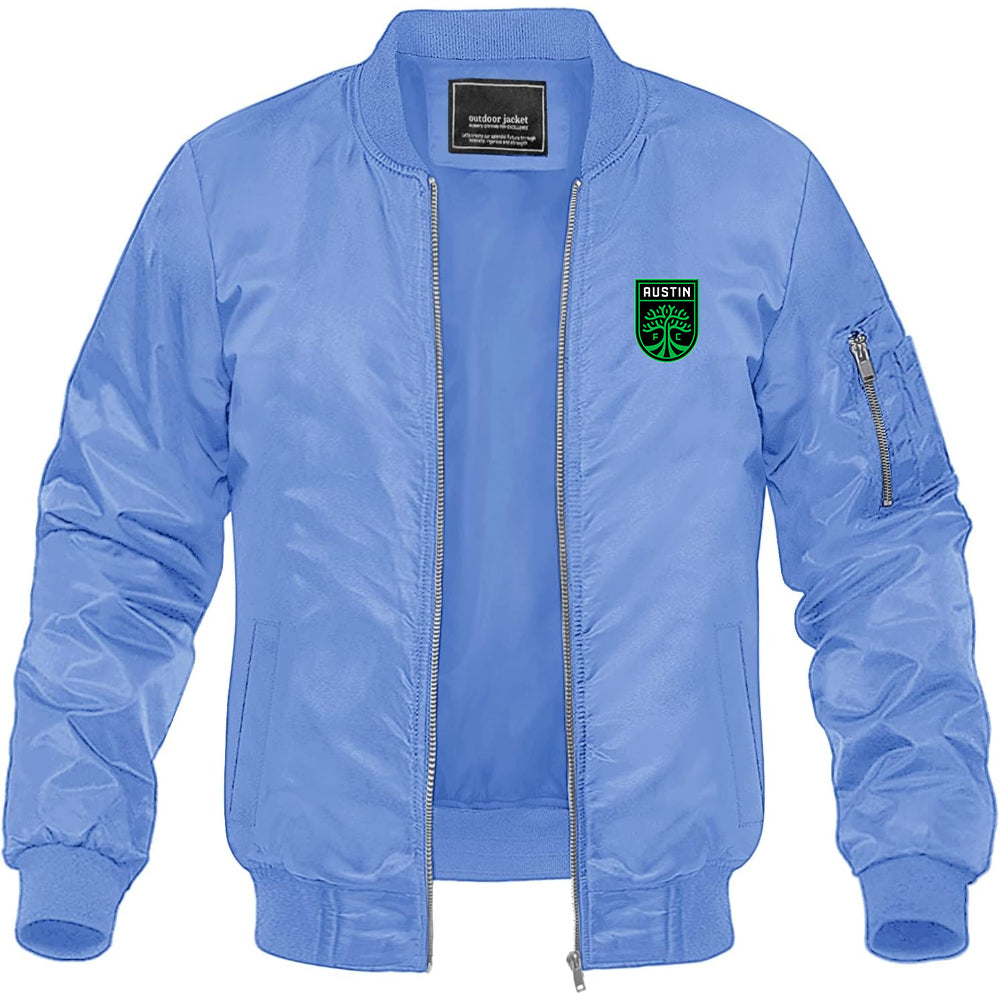 Men's Austin FC Lightweight Bomber Jacket Windbreaker Softshell Varsity Jacket Coat