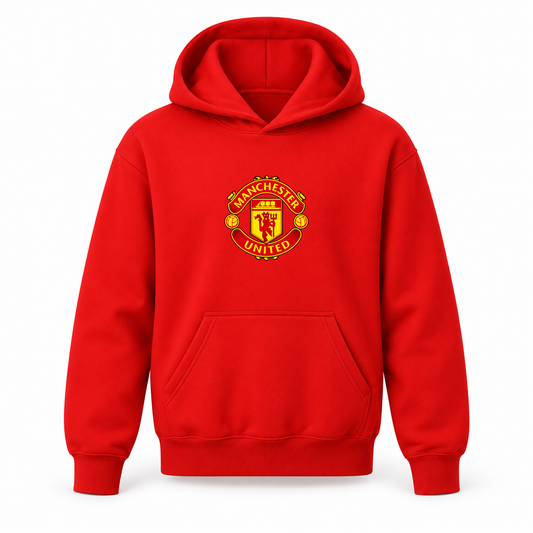 Youth Kids Manchester United Soccer Pullover Hoodie | Color: Red | Refreshed youth hoodie, original Drive artwork