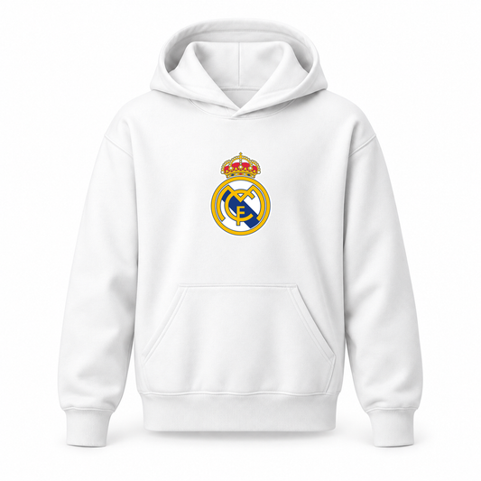 Youth Kids Real Madrid Soccer Pullover Hoodie | Color: White | Refreshed youth hoodie, original Drive artwork
