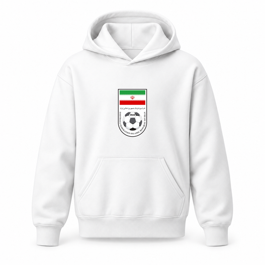 Youth Kids Iran National Soccer Team Pullover Hoodie | Color: White | Refreshed youth hoodie, original Drive artwork