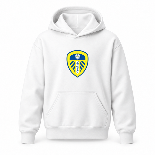 Youth Kids Leeds United Football Club Pullover Hoodie | Color: White | Refreshed youth hoodie, original Drive artwork