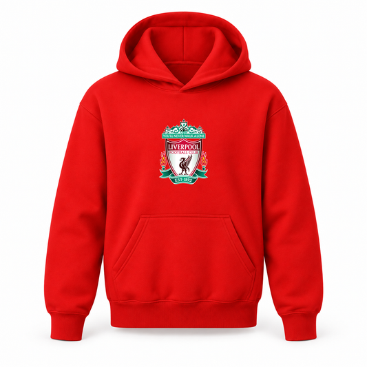 Youth Liverpool FC Est. 1892 Pullover Hoodie | Color: Red | Refreshed youth hoodie, original Drive artwork