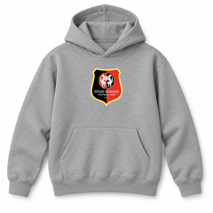 Youth Kids Stade Rennais FC Pullover Hoodie | Color: Grey | Refreshed youth hoodie, original Drive artwork