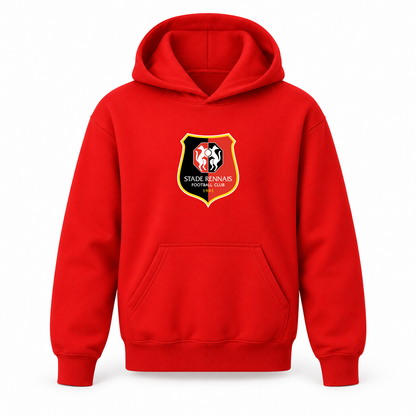 Youth Kids Stade Rennais FC Pullover Hoodie | Color: Red | Refreshed youth hoodie, original Drive artwork