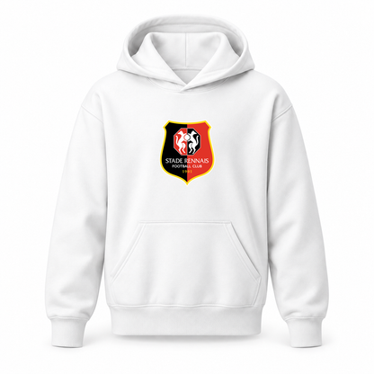 Youth Kids Stade Rennais FC Pullover Hoodie | Color: White | Refreshed youth hoodie, original Drive artwork