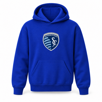 Youth Kids Sporting Kansas City FC Pullover Hoodie | Color: Blue | Refreshed youth hoodie, original Drive artwork
