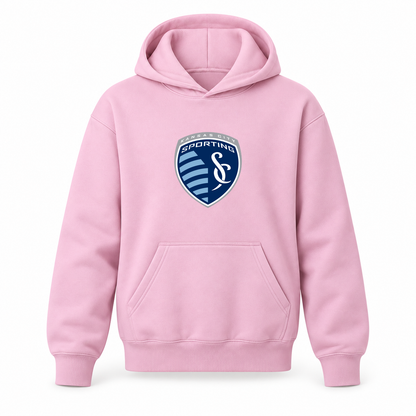 Youth Kids Sporting Kansas City FC Pullover Hoodie | Color: Light Pink | Refreshed youth hoodie, original Drive artwork